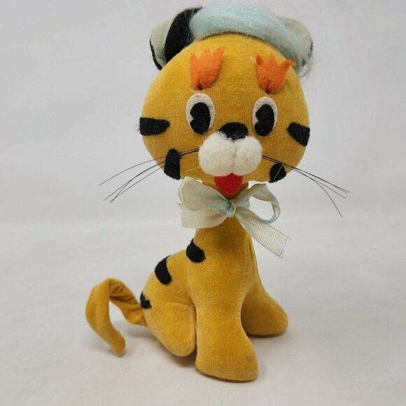 VINTAGE MADE IN JAPAN PLUSH PRIZE TIGER CAT PIG TAIL ANIMAL TOY DOLL FELT EYES - Picture 1 of 7